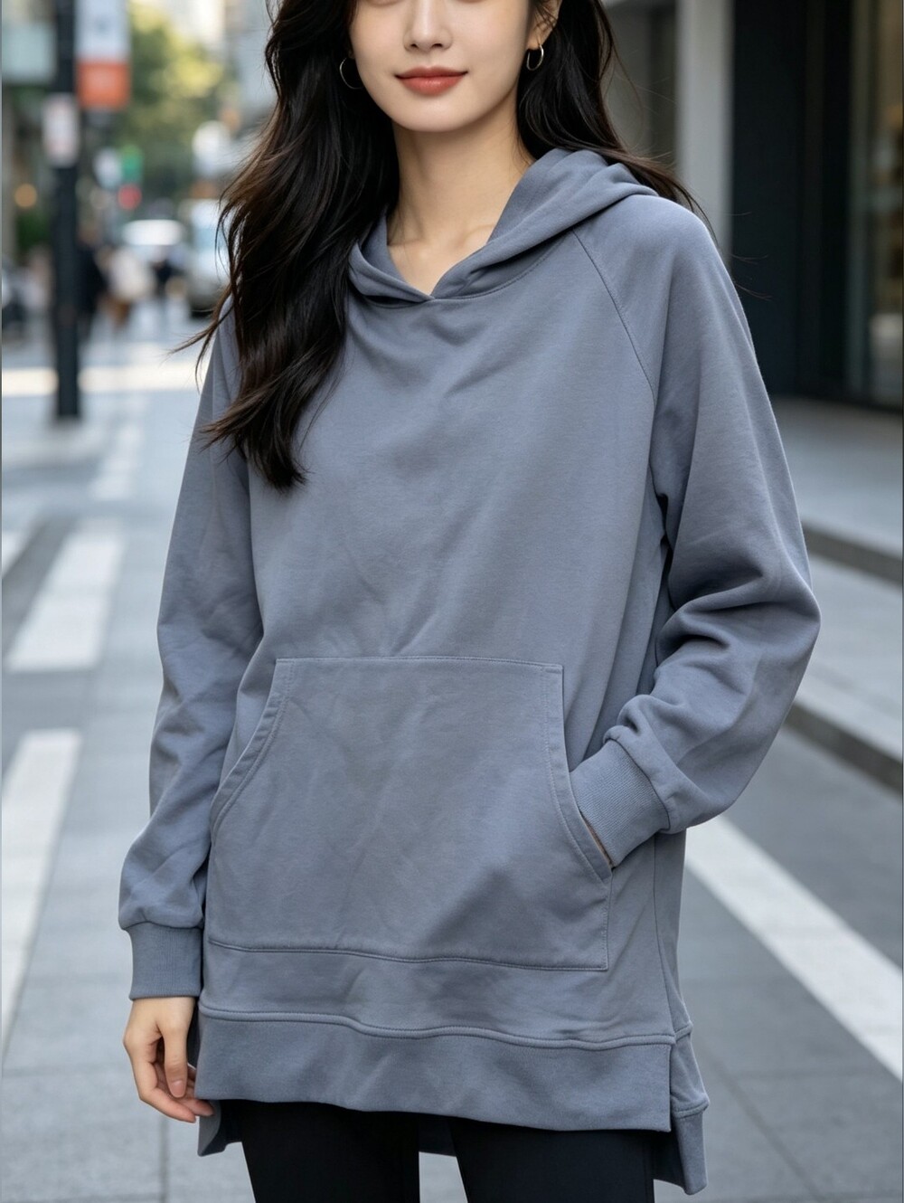 Papillon Blanc Hooded Pullover Sweatshirt Kangaroo Pocket M